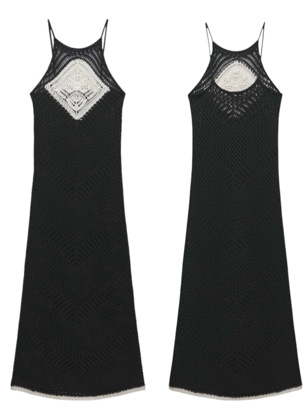 Zara Black Crochet Halter Open Knit Midi Maxi Dress NWT Size Small